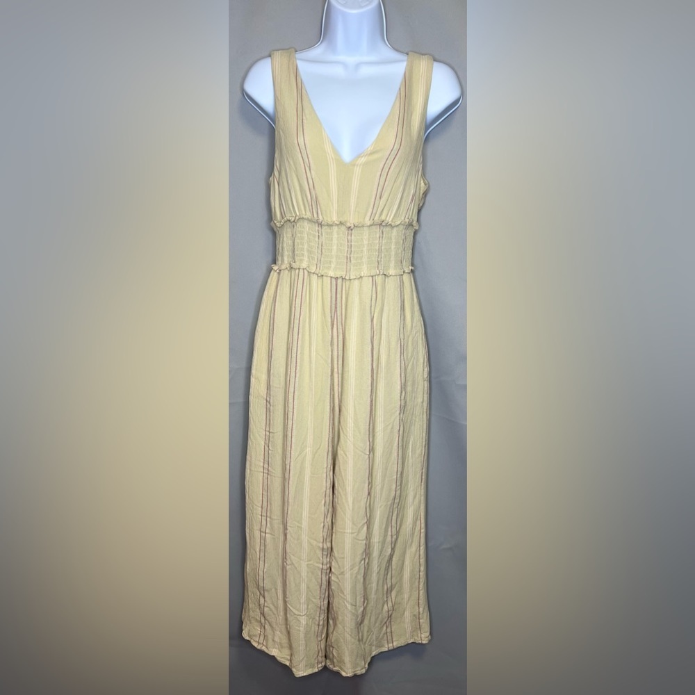 American Eagle AE Sz Small Striped Crop Jumpsuit Beige Boho